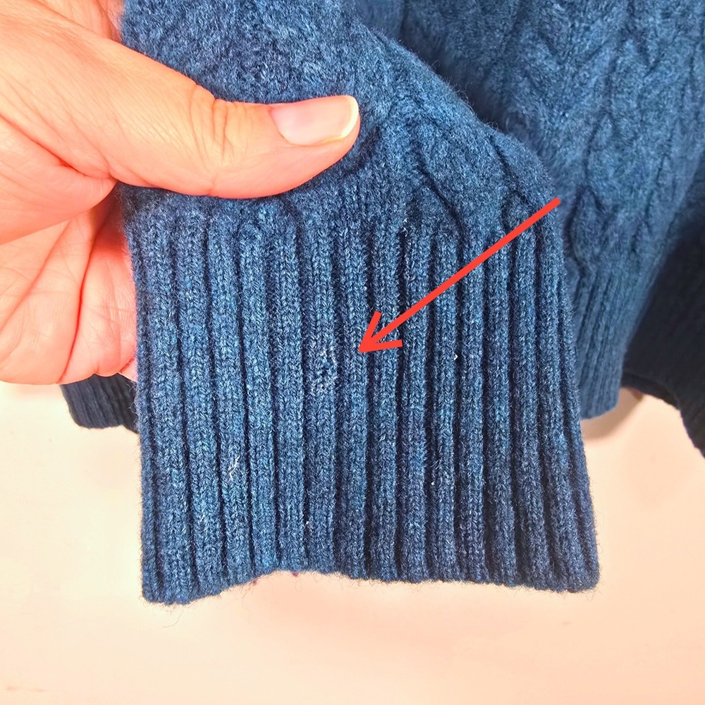 Todd Snyder Cable Knit Sweater Large Teal Blue 100% Lambs Wool Crew Neck - Picture 6 of 7